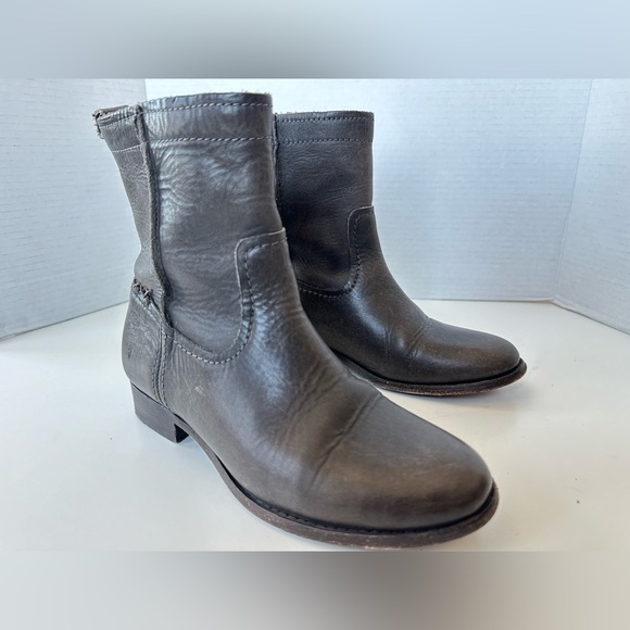 FRYE Anna Grey Moto Biker Shortie Leather Boots Size 6 - Picture 3 of 12